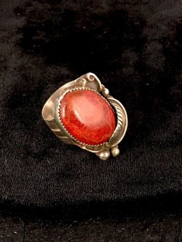Native American Apple Coral Sponge Ring | Navajo Sterling Silver | Sz 10.5 | 8763 - Masha USA