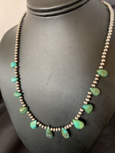 Navajo Green Turquoise Necklace | Sterling Silver | 19" | Authentic Native American Handmade | 12917