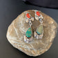 Navajo Green Royston Turquoise Red Coral Dangle Earrings | Sterling Silver | Authentic Native American Handmade | 2058