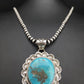 Men's Kingman Turquoise Pendant | Navajo Pearl Sterling Silver Necklace | Authentic Native American Handmade | 4876