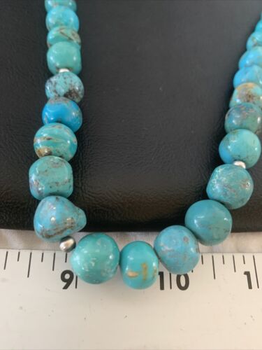 Navajo Blue Turquoise Bead Necklace Pendant | Sterling Silver | Authentic Native American Handmade | 20" | 02205