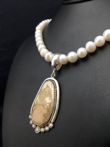 Nevada Turquoise and White Pearl Pendant Necklace | Sterling Silver | 20" | 4390