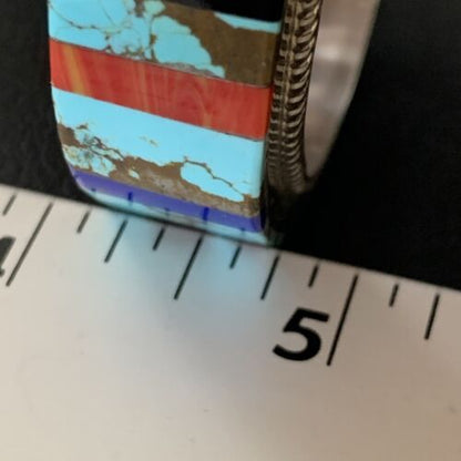 Men's Navajo Turquoise Spiny Lapis Inlay Bracelet | Sterling Silver | Authentic Native American Handmade | 12236