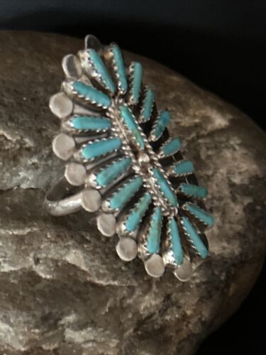 Navajo Blue Turquoise Cluster Ring | Authentic Native American Sterling Silver | Multi-Stone | Sz 8.5 | 14273