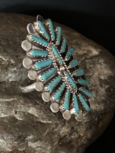 Navajo Blue Turquoise Cluster Ring | Authentic Native American Sterling Silver | Multi-Stone | Sz 8.5 | 14273 - Masha USA
