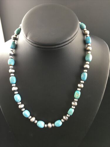 Navajo Blue Sleeping Beauty Turquoise Necklace | Sterling Silver | 21" | Authentic Native American Handmade | 10015