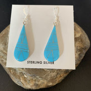 Navajo Blue Turquoise Inlay Dangle Drop Earrings | Sterling Silver | 1.5" | 13311