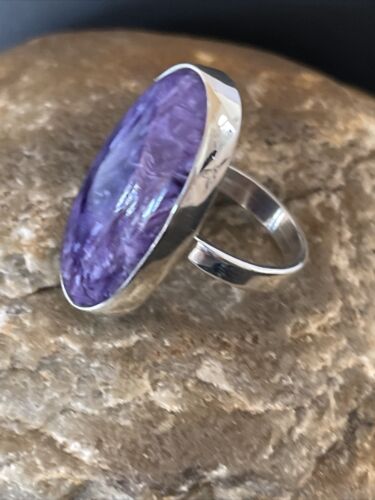 Navajo Purple Charoite Oval Ring | Sterling Silver | Sz 8 Adjustable | Authentic Native American Handmade | 10570