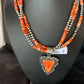 Navajo Red Spiny Oyster Pendant | Sterling Silver | Native American Pearls Necklace | Multi-Strand | 1658
