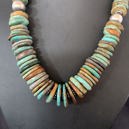 Navajo Blue Green Turquoise Necklace | Sterling Silver | Authentic Native American | 20" | 10216