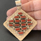 Navajo Red Coral and Multi-Stone Cluster Pendant | Authentic Native American Sterling Silver | 2" | 2101
