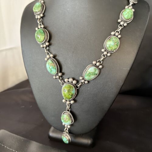 Navajo Sonoran Gold Turquoise Lariat Necklace | Sterling Silver | Native American Handmade | 14406