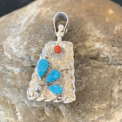 Zuni Yellow Mother of Pearl Turquoise Spiny Inlay Sun Face Pendant | Sterling Silver | 1686