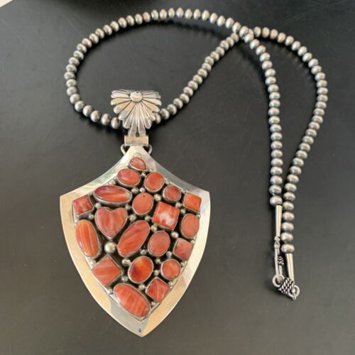 Navajo Red Spiny Oyster Pendant | Sterling Silver | Authentic Native American Handmade | 11514