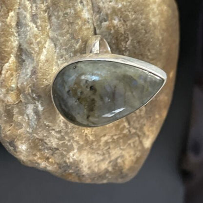 Native American Navajo Labradorite Stone Ring | Sterling Silver | Sz 8.5 | 11452