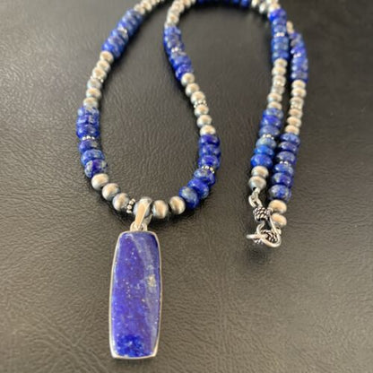 Navajo Blue Lapis Necklace Pendant | Sterling Silver | Authentic Native American Handmade | 11669 - Masha USA