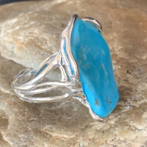 Navajo Blue Kingman Turquoise Ring | Sterling Silver Adjustable Wire | Sz 8 | 13539