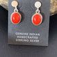 Native American Navajo Red Coral Dangle Earrings | Sterling Silver | 1" | 13114
