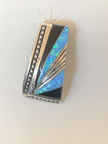 Navajo Turquoise Opal Onyx Inlay Earrings | Sterling Silver | Authentic Native American Handmade | 12115