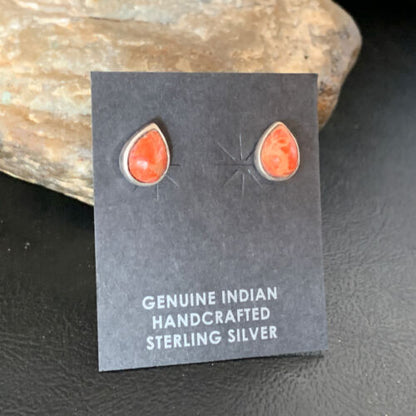 Navajo Spiny Oyster Earrings | Sterling Silver | Minimalist Native American Handmade | 12832