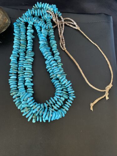 Men's Santo Domingo Blue Kingman Turquoise Shell Necklace | 3-Strand | 40" | 13196