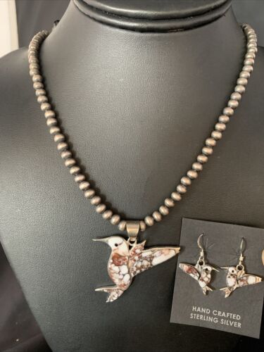 Navajo Hummingbird Pendant | Wild Horse Turquoise Necklace | Sterling Silver | Authentic Native American Handmade | 13498