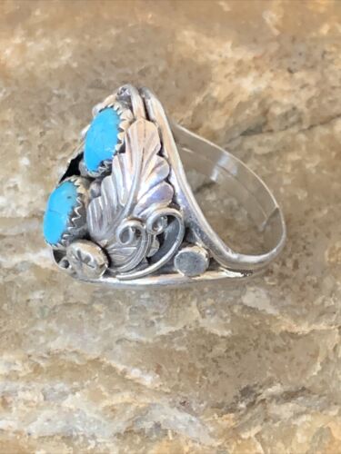 Navajo Blue Kingman Turquoise Feather Ring | Authentic Native American Sterling Silver | Multi-Stone | Sz 11.5 | 12223