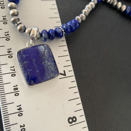 Native American Navajo Blue Lapis Pendant Necklace | Sterling Silver | Authentic Handmade | 11671 - Masha USA