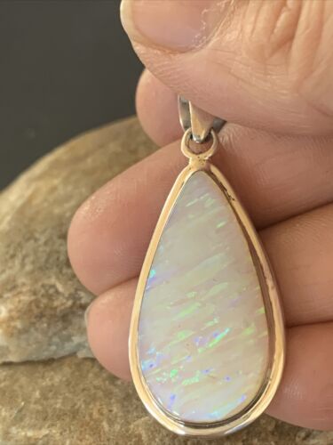 Navajo White Faux Opal Pendant | Sterling Silver | Native American Handmade | 1.50" | 1393