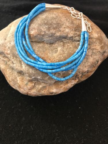 Native American Liquid Blue Denim Lapis Heishi Bracelet | Sterling Silver | 7" | 5-Strand | 13611