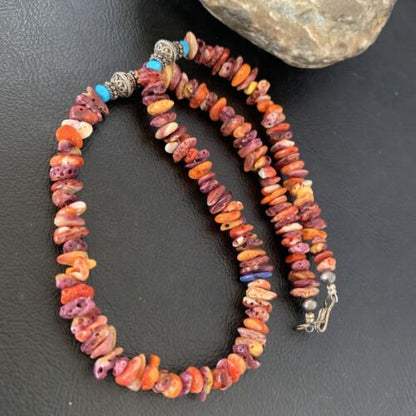 Navajo Spiny Oyster & Turquoise Necklace | Sterling Silver | 16" | Authentic Native American Handmade | 10693