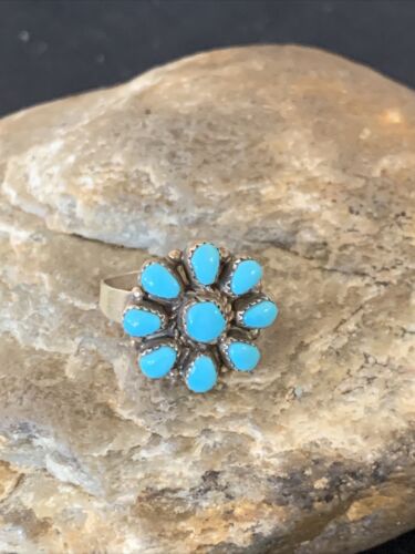 Navajo Blue Cluster Turquoise Ring | Authentic Native American Sterling Silver | Multi-Stone | Sz 7 | 12460