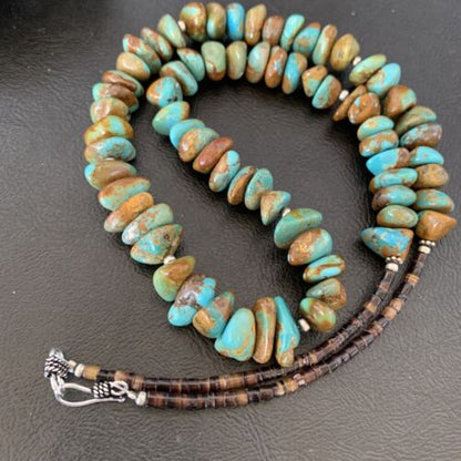 Navajo Royston Green Nugget Turquoise Shell Necklace | Sterling Silver | 24" | Authentic Native American Handmade | 10919