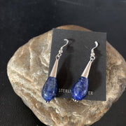 Navajo Lapis Lazuli Bead Dangle Earrings | Sterling Silver | 1" | Authentic Native American Handmade | 13330
