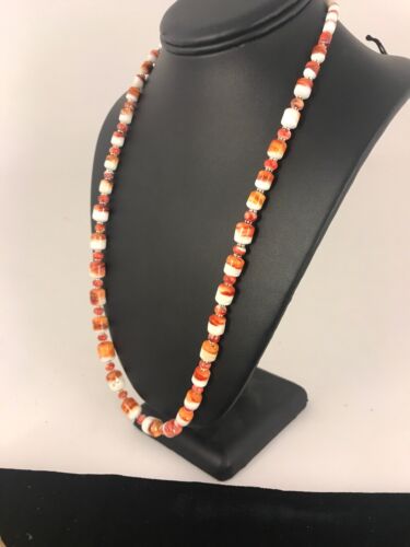 Native American Red Spiny Oyster Navajo Necklace | Sterling Silver | 23" | 8491 | Graduated