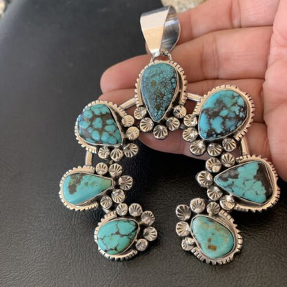 Navajo Spiderweb Turquoise Naja Pendant | Sterling Silver | Authentic Native American Handmade | 02225