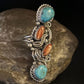 Navajo Turquoise Spiny Oyster Multi-Stone Ring | Authentic Native American Sterling Silver | Sz 8 | 14496