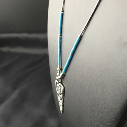 Native American Turquoise Heishi Bead Necklace Pendant | Sterling Silver | 18" | 10138