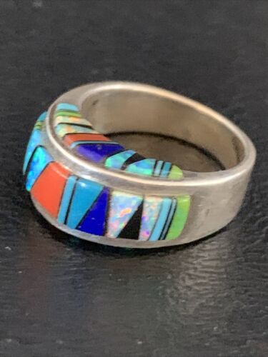Multi-Color Navajo Sterling Silver Turquoise Spiny Oyster Inlay Ring Sz 6 | Handmade | 14169