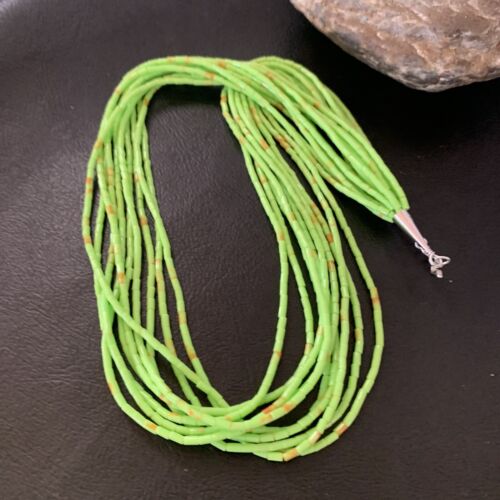 Southwestern Green Gaspeite Heishi Necklace | 10 Strand | Sterling Silver | 20" | 2237