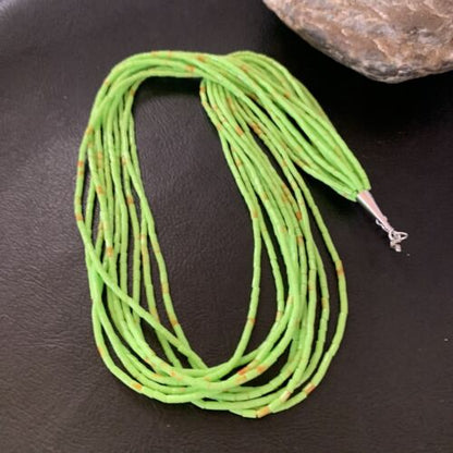 Southwestern Green Gaspeite Heishi Necklace | 10 Strand | Sterling Silver | 20" | 2237