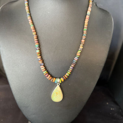 Southwestern Women's Green Opal Pendant Necklace | Sterling Silver | 17" | 14420