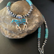 Navajo Horse Inlay Pendant | Blue Turquoise & Opal | Sterling Silver | Authentic Native American Handmade | 11469