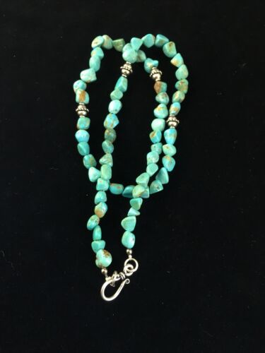 Southwestern Men's Blue Turquoise Nugget Necklace | Sterling Silver | 19" | 10023 - Masha USA