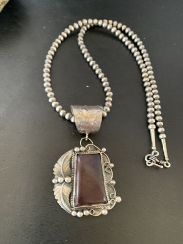 Men's Navajo Pearls Necklace with Purple Sugilite Pendant | Sterling Silver | Authentic Native American Handmade | 10656