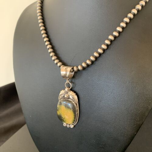 Navajo Bumblebee Jasper Pendant Necklace | Sterling Silver | Authentic Native American Handmade | 10910
