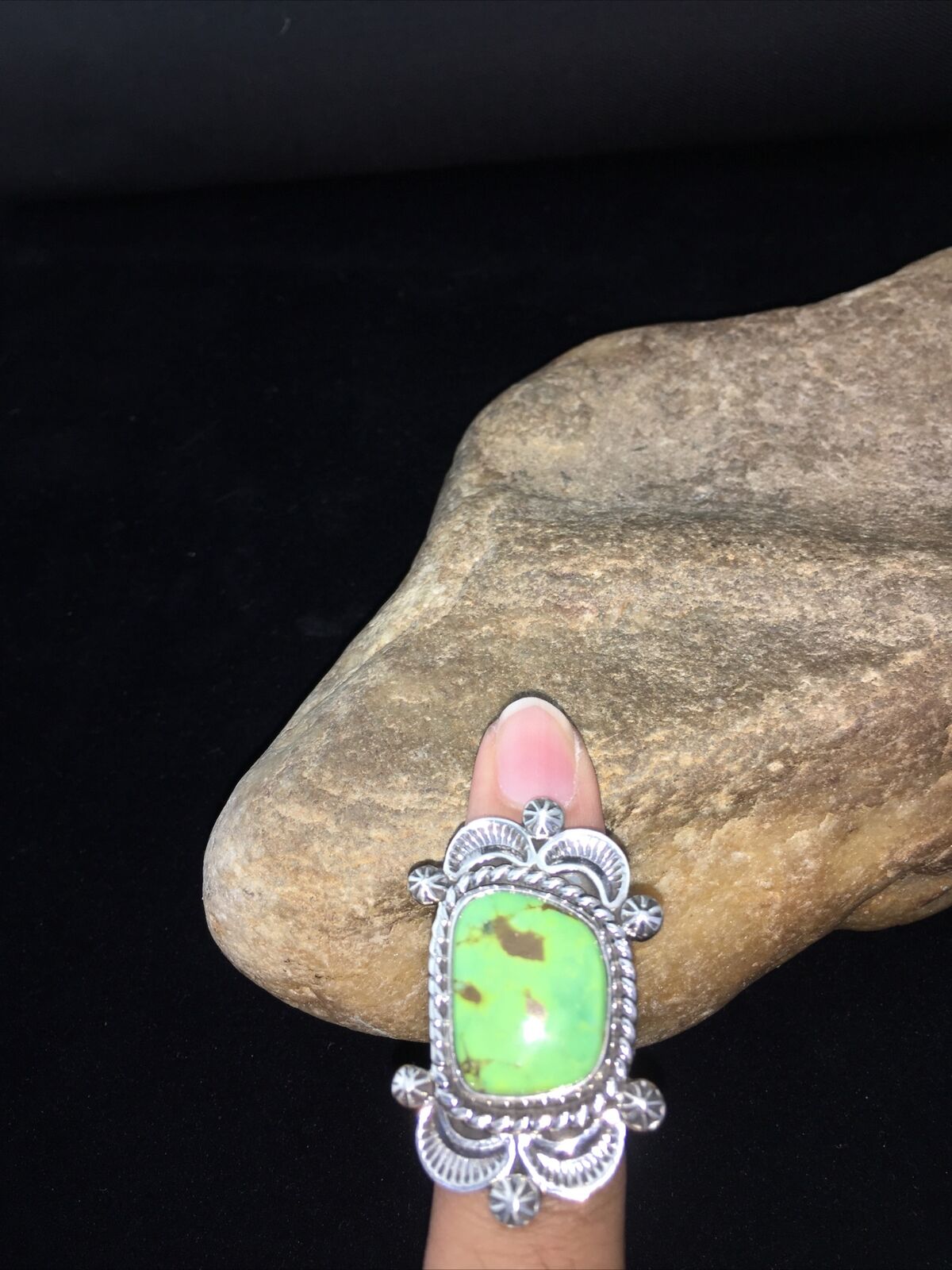 Native American Navajo Green Gaspeite Ring | Sterling Silver | Sz 6.5 | 1805