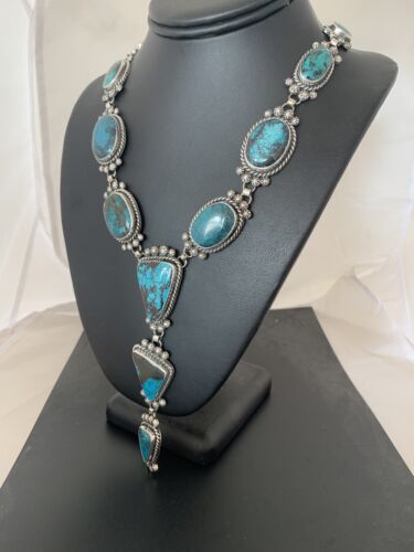 Southwestern Lariat Necklace | Arizona Turquoise | Navajo Sterling Silver | 00699 - Masha USA