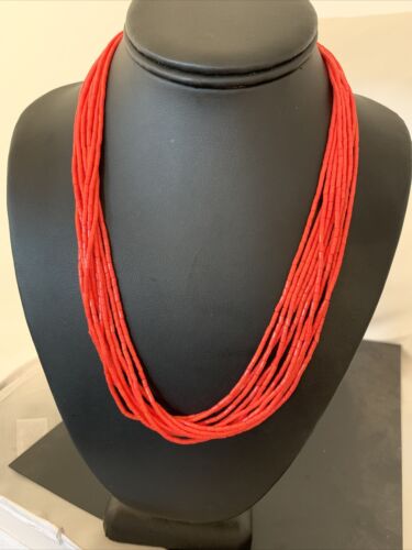 Navajo Red Stabilized Coral Heishi Necklace | 10 Strand Sterling Silver | 20" | 760