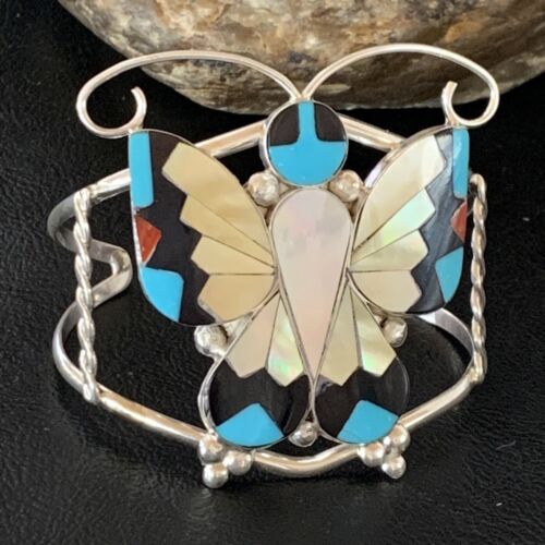 Zuni Butterfly Cuff Bracelet | Turquoise, Mother of Pearl, Onyx | Sterling Silver | 12835